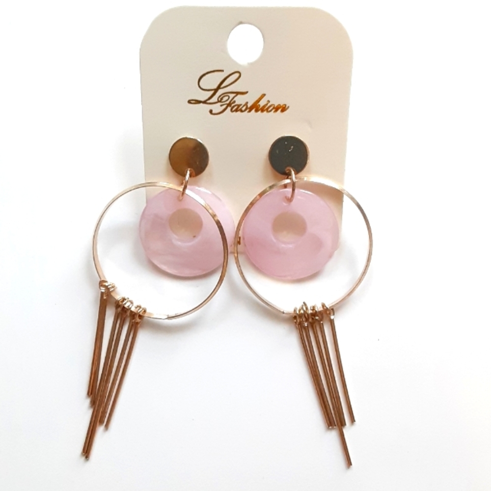 L Fashion Light Pink Circle Dangle Earrings